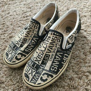 Vans Graffiti Style Punk Slip-On Shoes Men's 11.5 M Streetwear Tan-Gray-Green